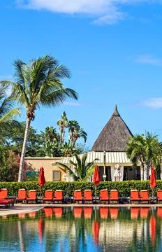 Beach pool in a tropical hotel. Mauritius, The Indian Ocean Photos