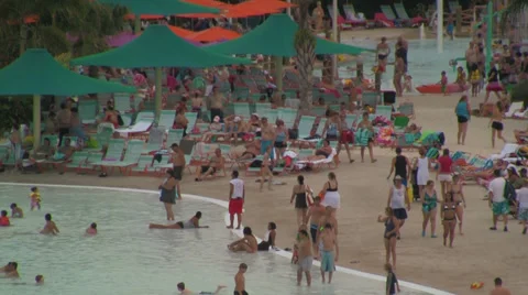 Beach Pool at Waterpark seen from Far Away Stock Footage 30559246