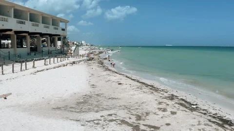 BEACH AT PROGRESO LIFE IN MERIDA YUCATAN MEXICO. PROGRESO YUCATAN JANUARY Stock Footage 100799214