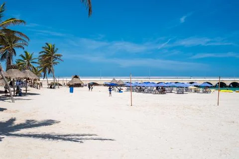 The beach of Progreso near Merida in Mexico on a summer day Stock Photos