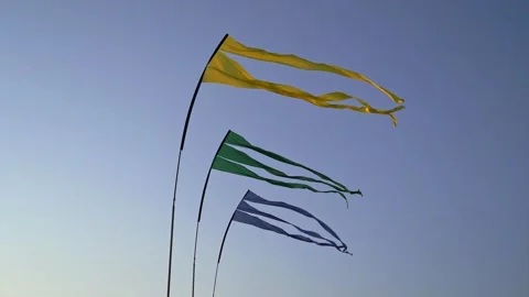 Beach promenade with waving flags in Helsingborg, Skane, southern Sweden Stock Footage 132099782