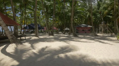 Beach in Punta Cana with beach bars and palm trees Stock Footage 50417491