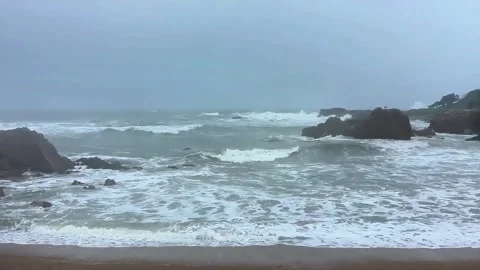 The beach in Qingdao during a storm Stock Footage 308284735