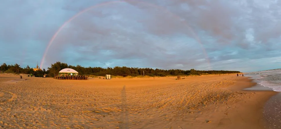 The beach with rainbow Stock Photos