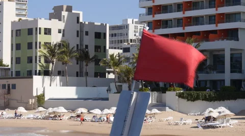 Beach red flag - danger warning advisory Stock Footage 49693013