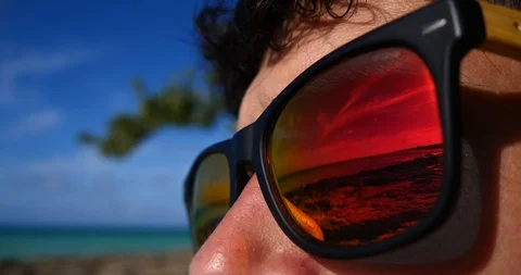 Beach reflection on sunglasses holidays summer concept Stock Footage 118887977