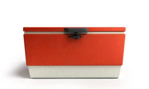Beach refrigerator Cooler red 3d render on a white background Illustrazione stock