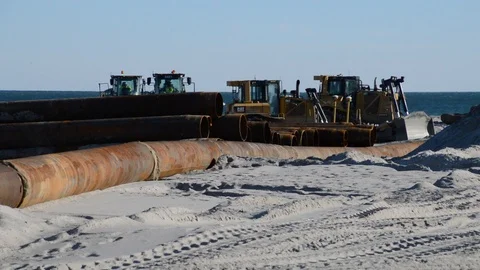 Beach Replenishment Heavy Equipment Video stock 102629074
