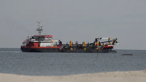 Beach Replenishment Hopper Dredger Ship Passing By Video stock 102747429