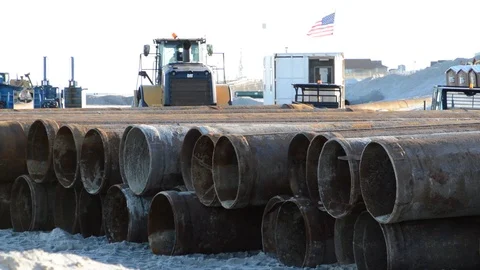 Beach Replenishment Large Pipelines Stock Footage 102629799