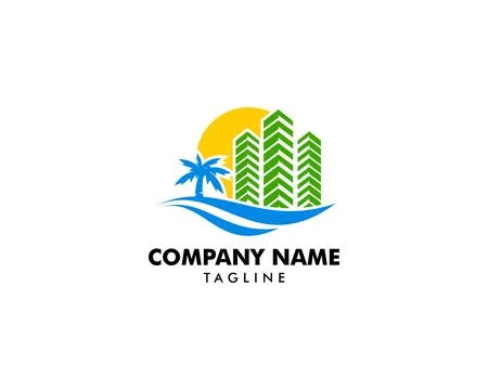 Beach resort and summer theme logo design template 스톡 일러스트