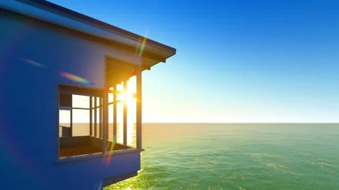 Beach resort with blue sky 3d rendering Stock-Illustration