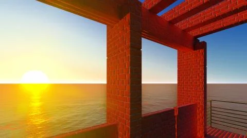 Beach resort with blue sky 3d rendering Stock Illustration