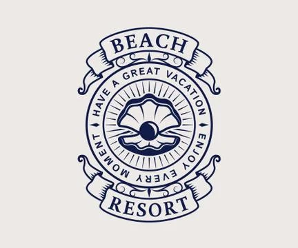 Beach resort logo with shell 스톡 일러스트