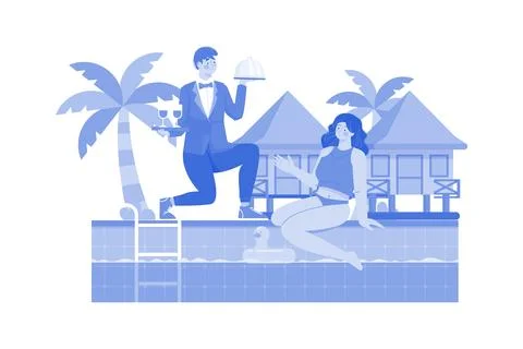 Beach resort staff serving poolside drinks. Stock Illustration