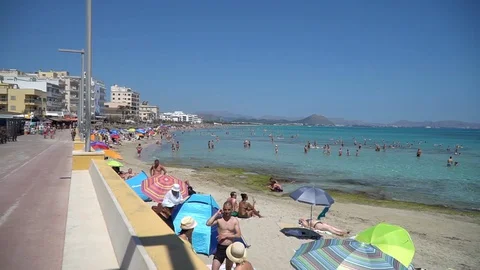 Beach by resorts Stock Footage 128349411