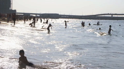 The beach with a rest in the golden hour Stock Footage 100816913