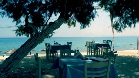 Beach restaurant with beautiful view. Stock Footage 119894716
