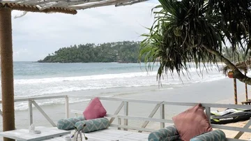 Beach Restaurant Ocean View Slowmotion 4k Stock Footage 85749294