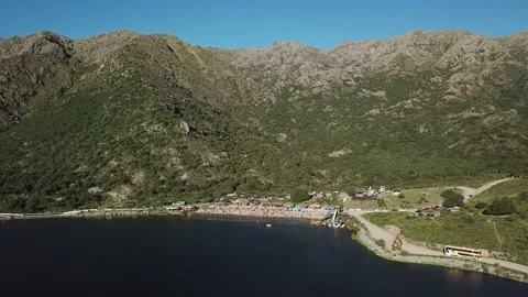 Beach revealed behind a mountain with vegetation in Merlo, San Luis, Argentina. Stock Footage 159571860