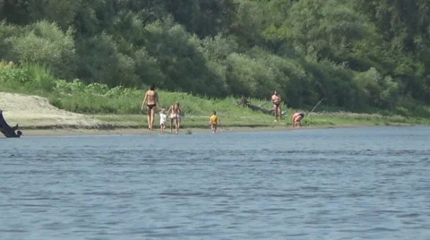 Beach, river, children Stock Footage 52743747