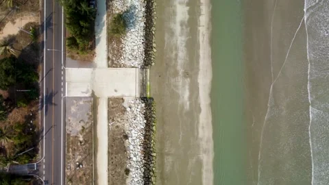 Beach road path top down aerial view drone 動画素材 149033649