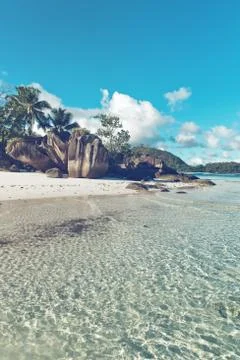 Beach rock formations at seychelles Stock Photos