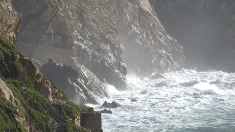 Beach Rock Hit By The Waves, Slow Motion, Atlantic Ocean Stock Footage 101370688