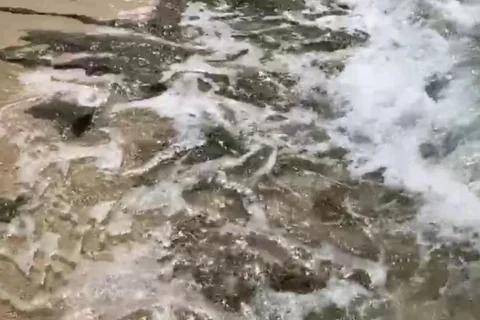 Beach Rock Waves Slow Motion 1 Stock Footage 96348856