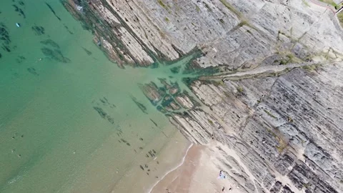 Beach Rocks Aerial Stock Footage 204914225
