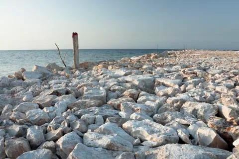 Beach with Rocks at Molfetta, Apulia, Italy Stock Photos