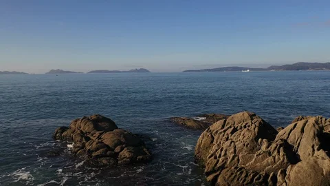 Beach rocks in Samil Vigo drone footage Stock Footage 130126968