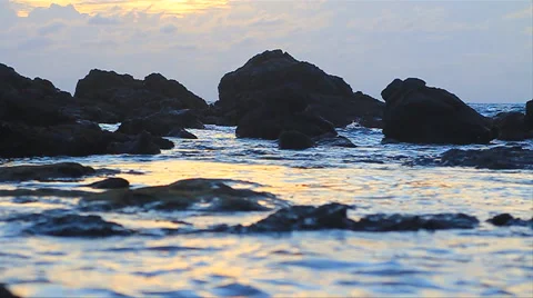 Beach Rocks In Water With Crashing Waves Slow-Motion Video stock 44780247