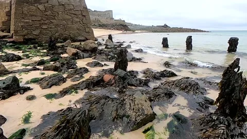Beach Rocky Pan Right Stock Footage 163092966