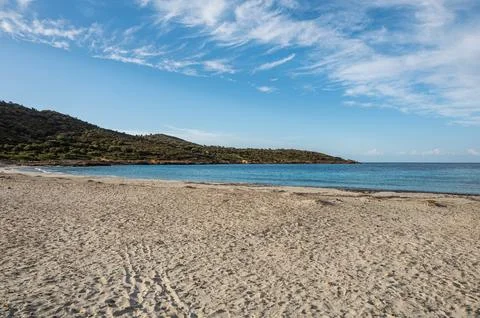 The beach of Sa Perda Longa in Sardigna with turquoise and blue water Stock Photos