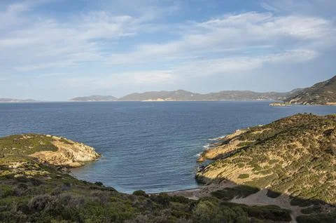 The beach of Sa Perda Longa in Sardigna with turquoise and blue water Stock Photos