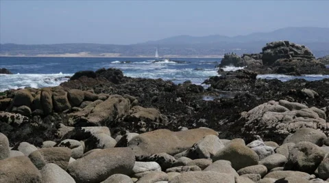 Beach with Sailboat at Pacific Grove Point Pinos Stock Footage 50273784
