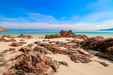 Beach sand with blue sky Stock Photos