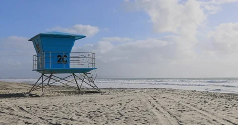 Beach sand Life guard stand Coronado Beach San Diego California 4K Stock Footage 100381846