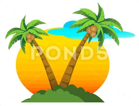 Beach sand palm tropical paradise island illustration Stock Illustration