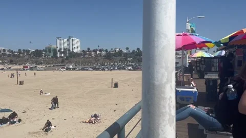 Beach at Santa Monica Pier Stock Footage 196516109