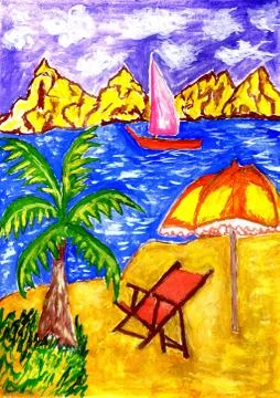 Beach Scene Art Stock Illustration