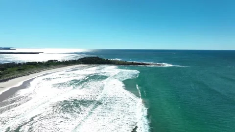 Beach scene, drone flyover rocky outcrop Stock Footage 331017105