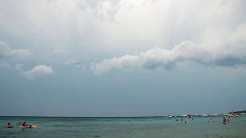 Beach Scene Glowing Sky Clouds Stock Footage 79692551