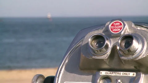 Beach scene with lighthouse and pay viewer (6 of 6) Stock Footage 4162209