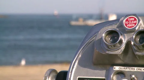 Beach scene with lighthouse and pay viewer (4 of 6) Stock Footage 4163278