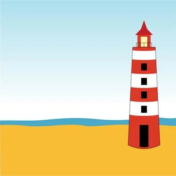 Beach scene with lighthouse simple style vector illustration Illustrazione stock
