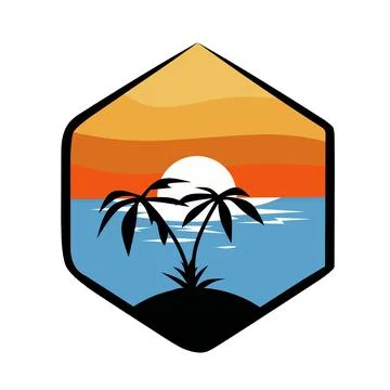 Beach scene logo design vector template 스톡 일러스트