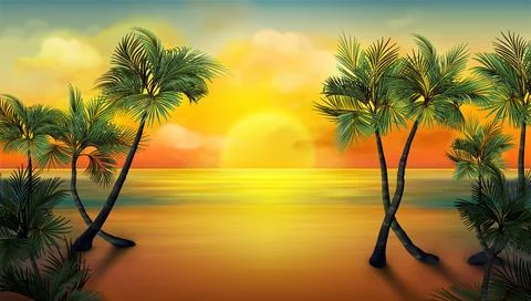 Beach scene. Ocean sky background. Seashore landscape for summer travel banner Stock Illustration