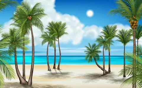 Beach scene. Ocean sky background for summer travel banner. Summertime natu.. Stock Illustration